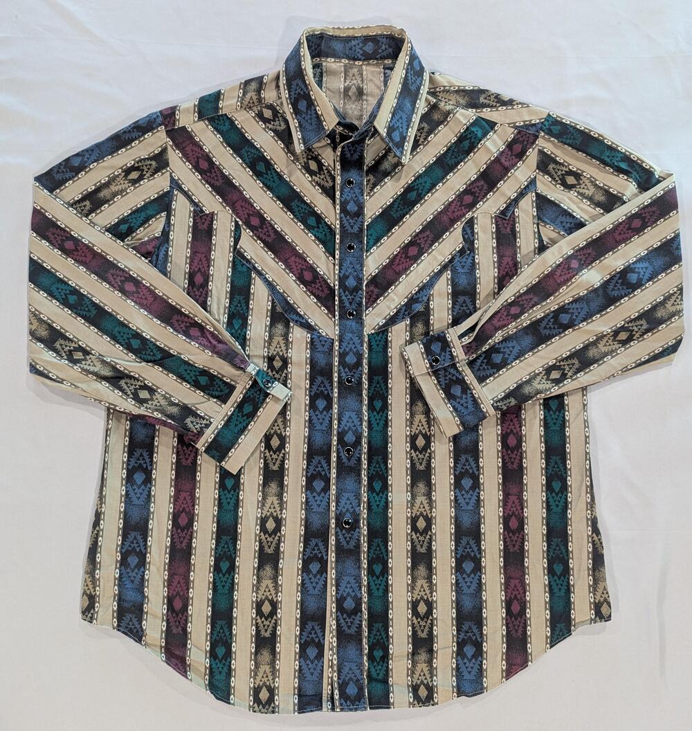 Cowboy Shirt Mens XL Multicolor Aztec Long Sleeve Western Pearl Snap Pockets